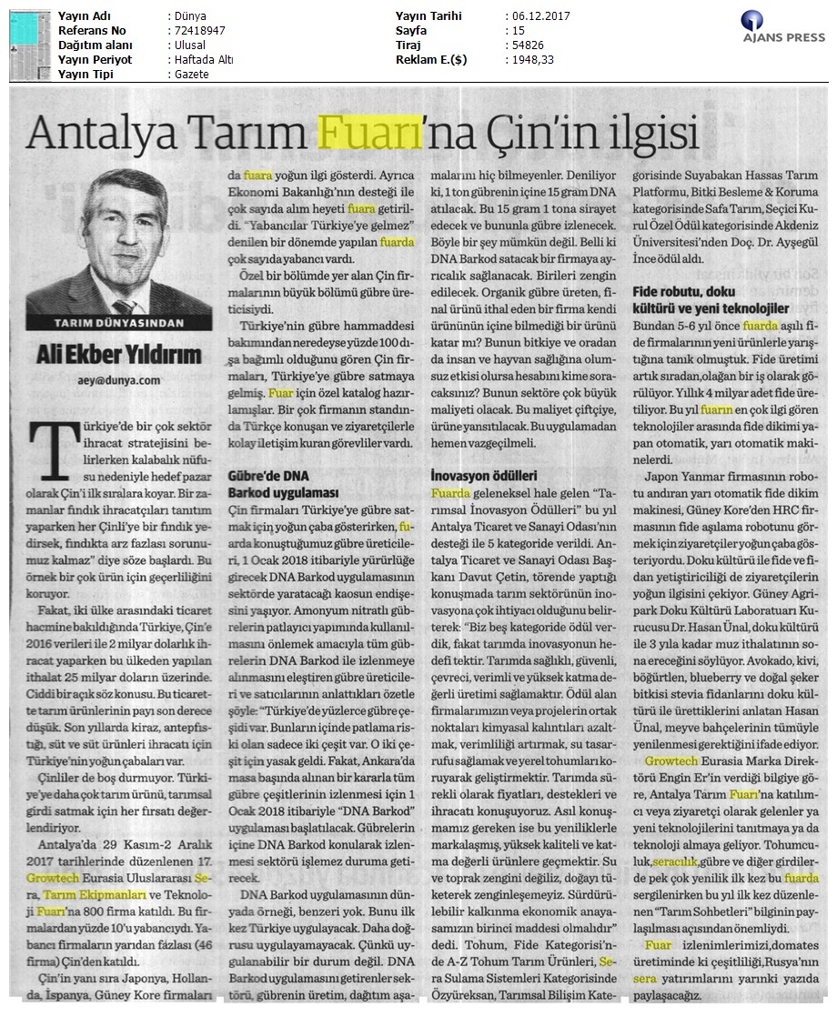 2017 12 06 Dünya Gazetesi