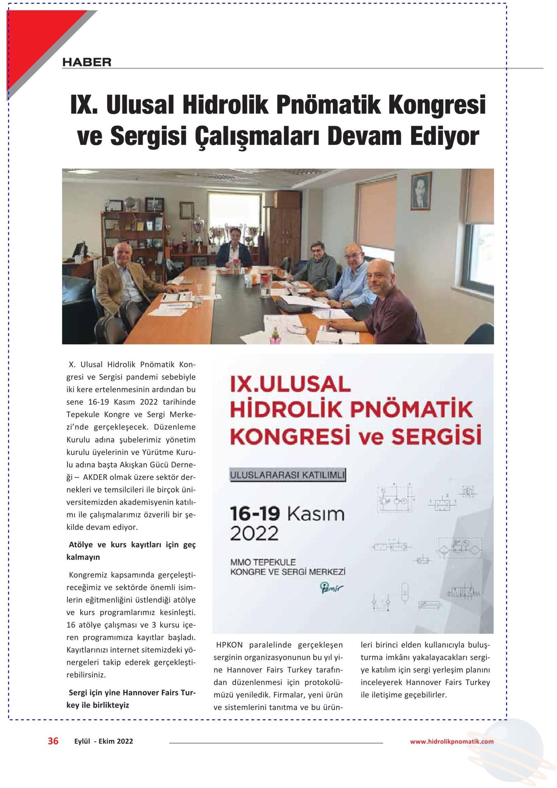 2022-09-01 HİDROLİK&PNÖMATİK IX. ULUSAL HİDROLİK PNÖMATİK KONGRESİ VE SERGİSİ ÇALIŞMALARI DEVAM EDİYOR 9b3302640679