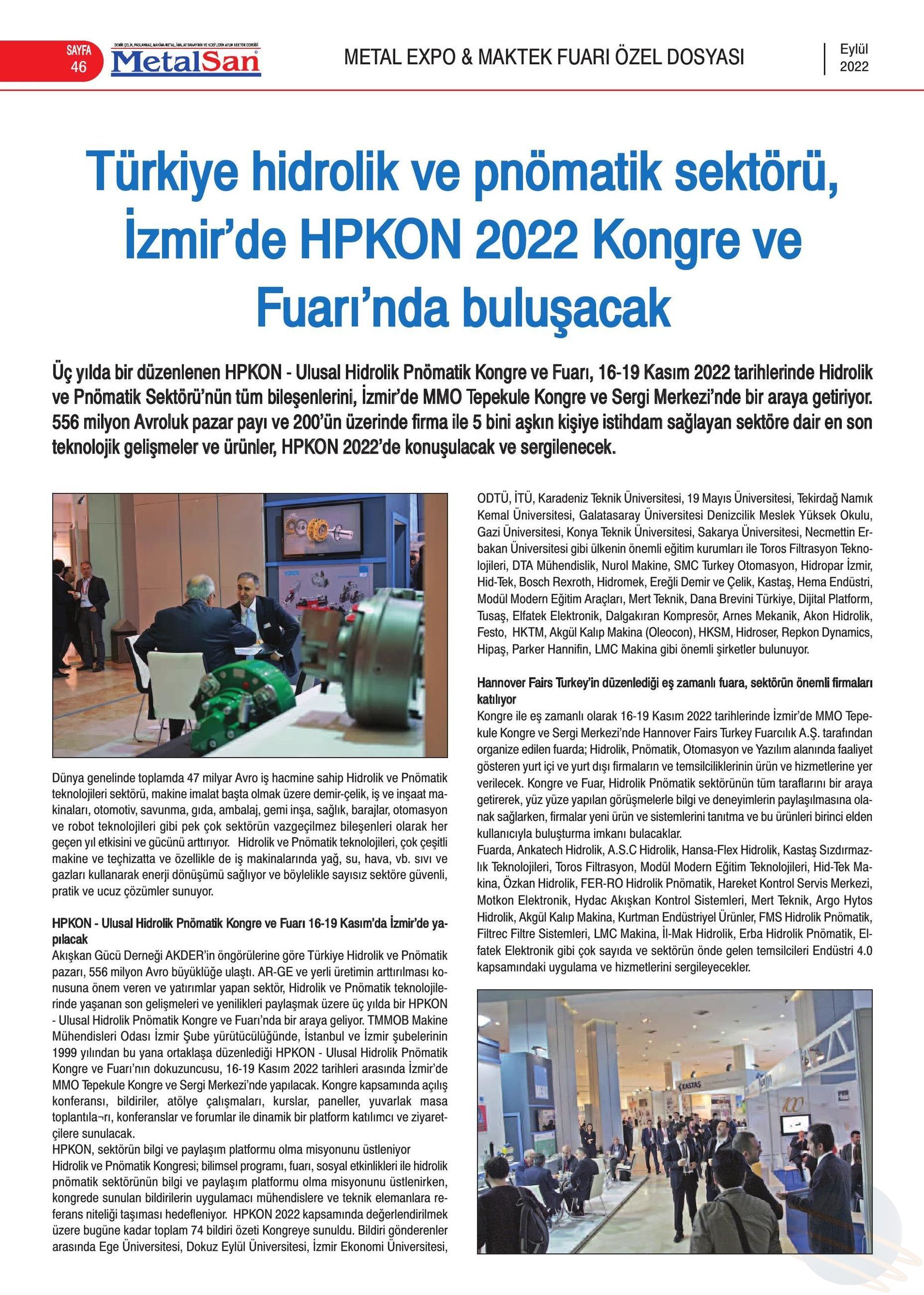 2022-09-01 METALSAN TÜRKİYE HİDROLİK VE PNÖMATİK SEKTÖRÜ, İZMİR’DE HPKON 2022 KONGRE VE FUARI’NDA BULUŞACAK bd79bc4421d1