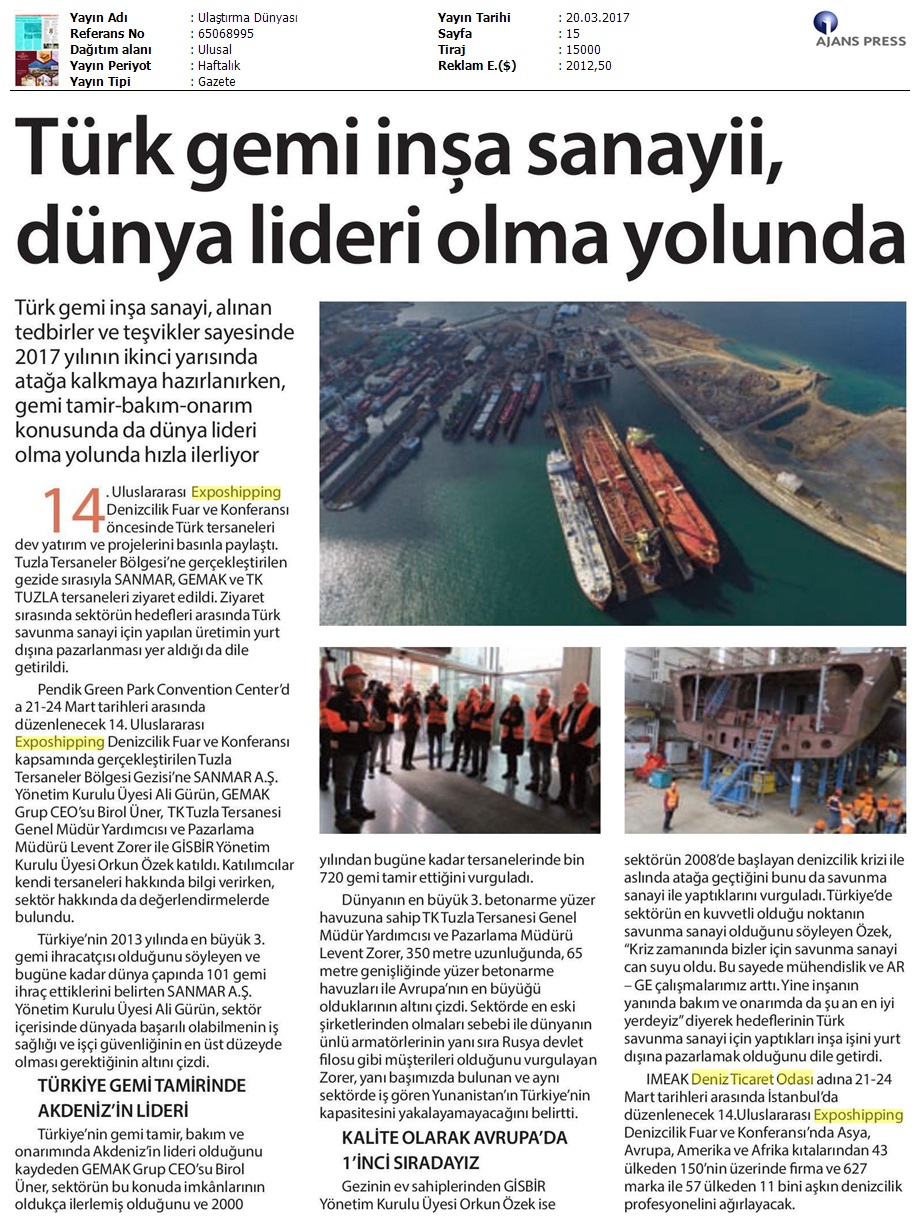 Ulaştırma Dünyası Gazetesi 23.03.2017