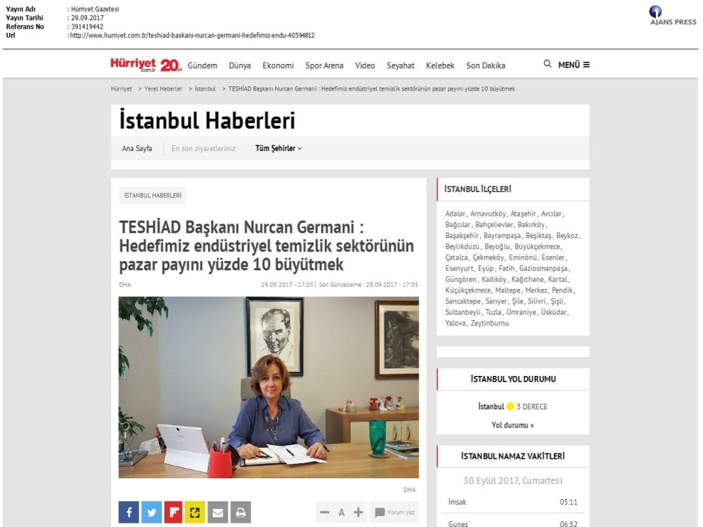 Teshiad Başkanı Nurcan Germani Hedefimiz Endüstriyel Temizlik Sektörünün Pazar Payını Yüzde 10 Büyütmek Hürriyet Gazetesi 2