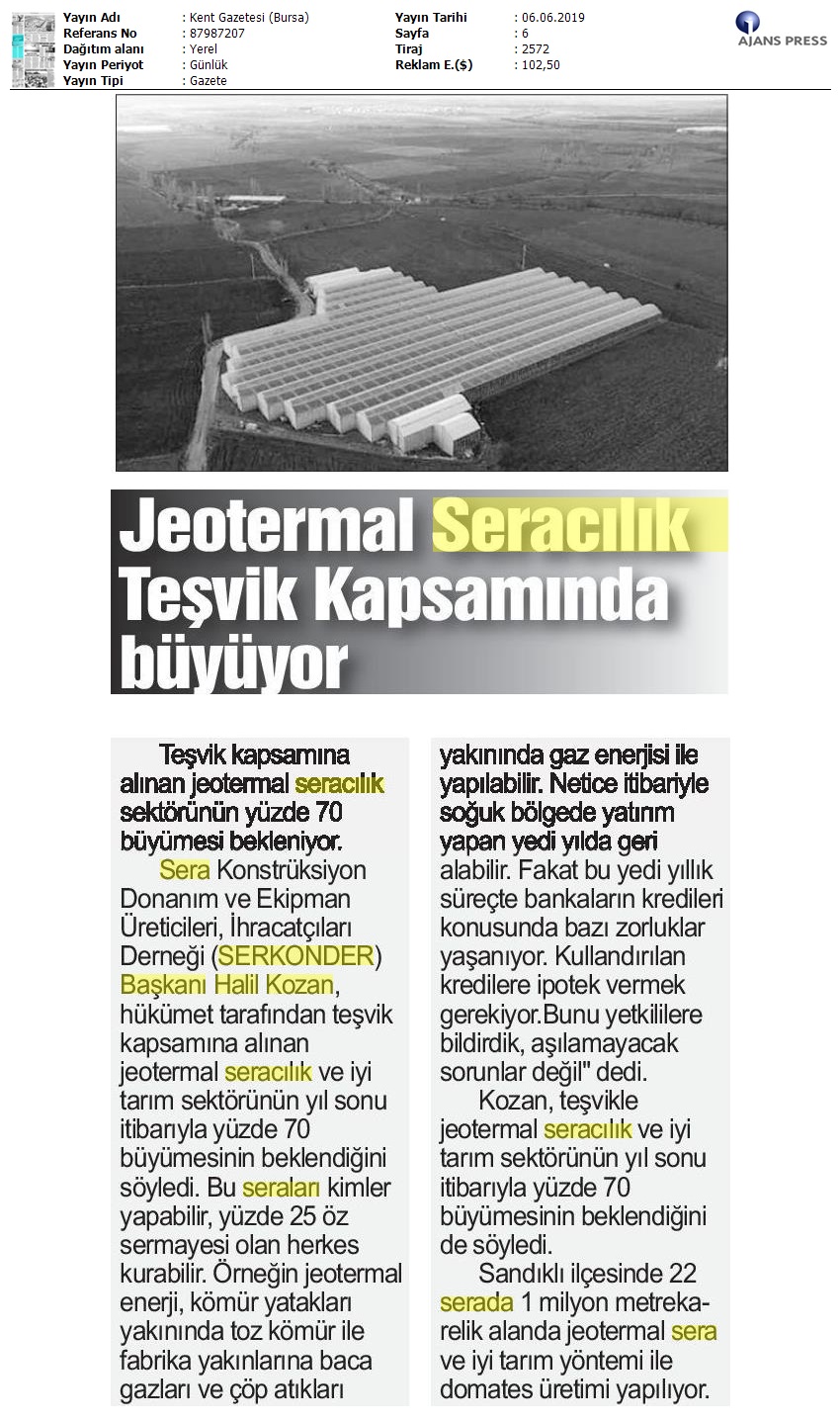 Jeotermal Seracılık Teşvik Kapsamında Büyüyor