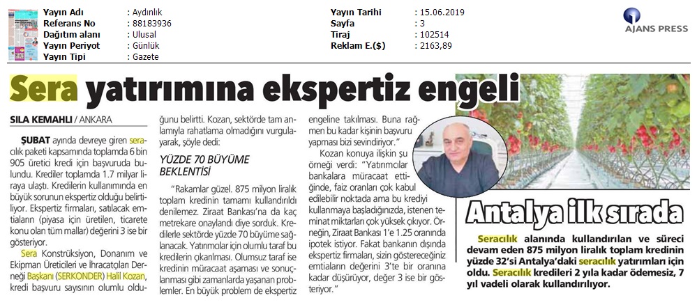 Sera Yatırımına Ekspertiz Engeli Ajans Press