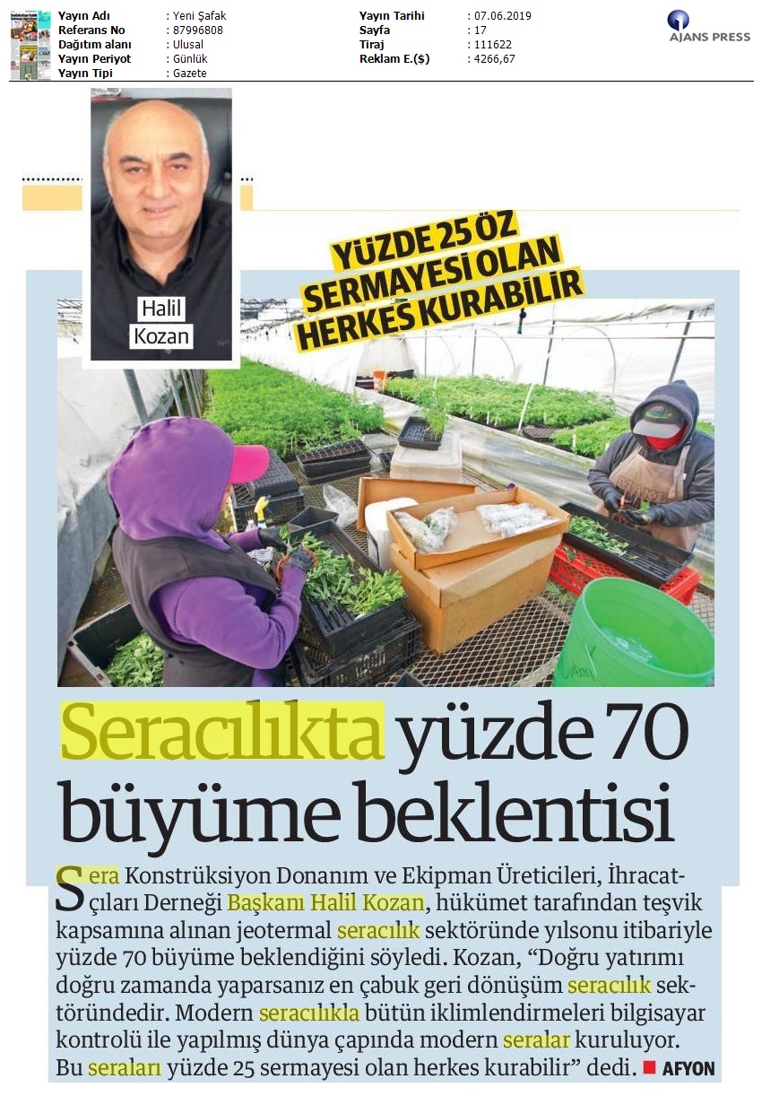 Seracılıkta Yüzde 70 Büyüme Beklentisi